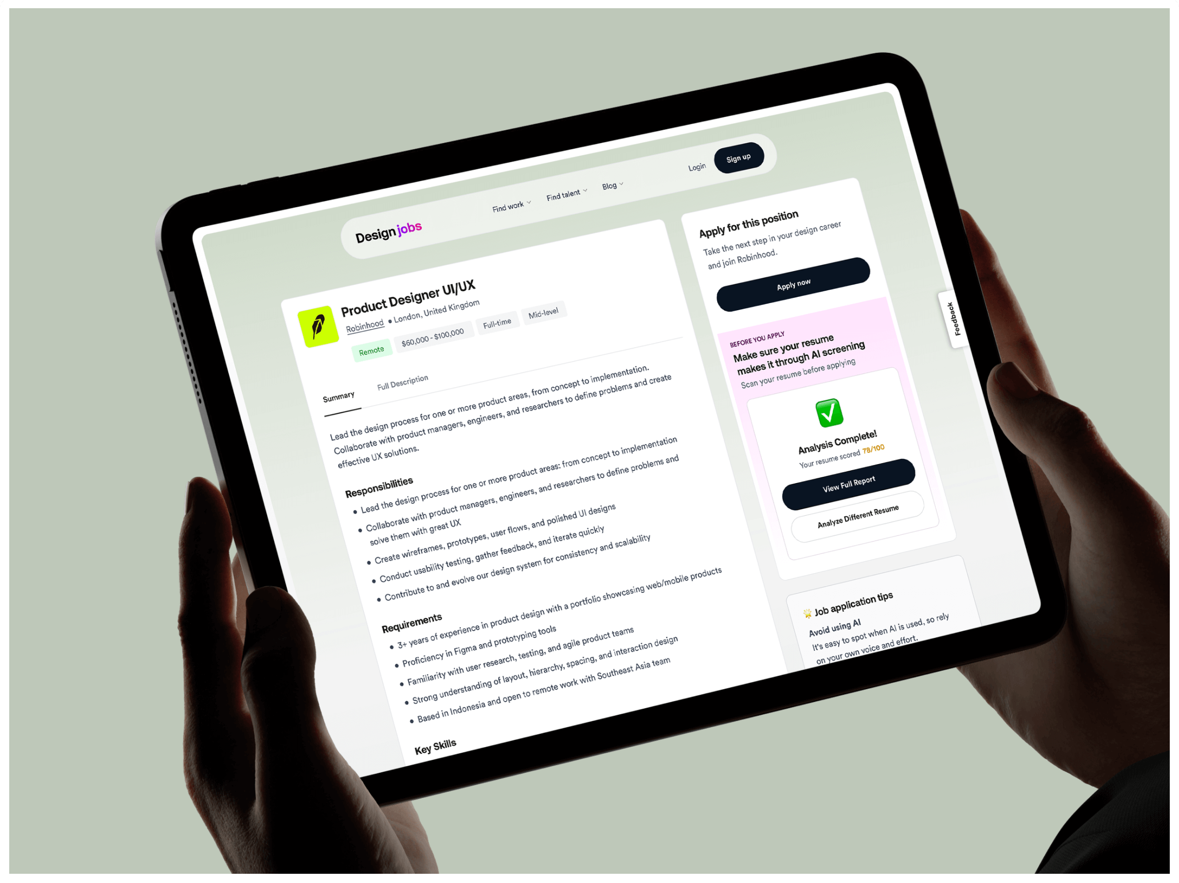 DesignJobs.careers design job board homepage UI